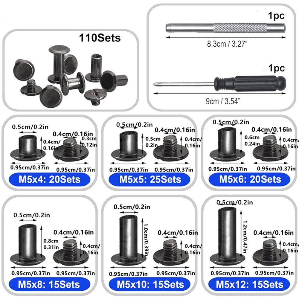110set/pack No-pattern 6 sizes Chicago Screws For Home DIY Leather Working