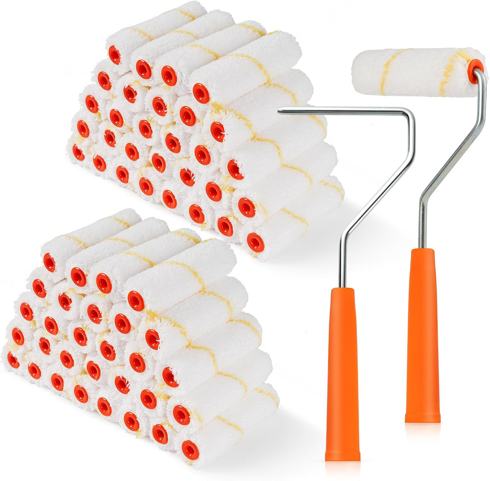 60 Pack Microfiber Paint Roller 4 Inch, Small Paint Roller Covers, 3/8 Inch Nap,
