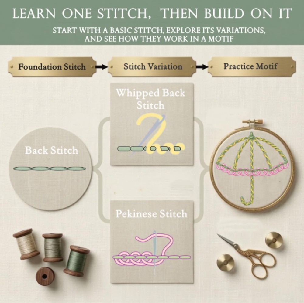 TenDawn Beginner Embroidery Stitch 6x5.5 inches, Basic & Intermediate Kit