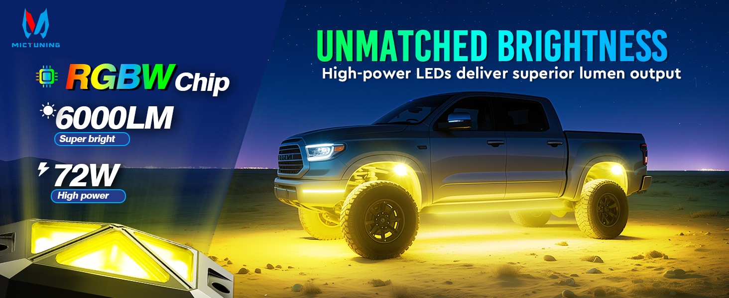 MICTUNING C4 RGBW LED Rock Lights - 12 Pods Full Anglw Underglow Underbody Lamp