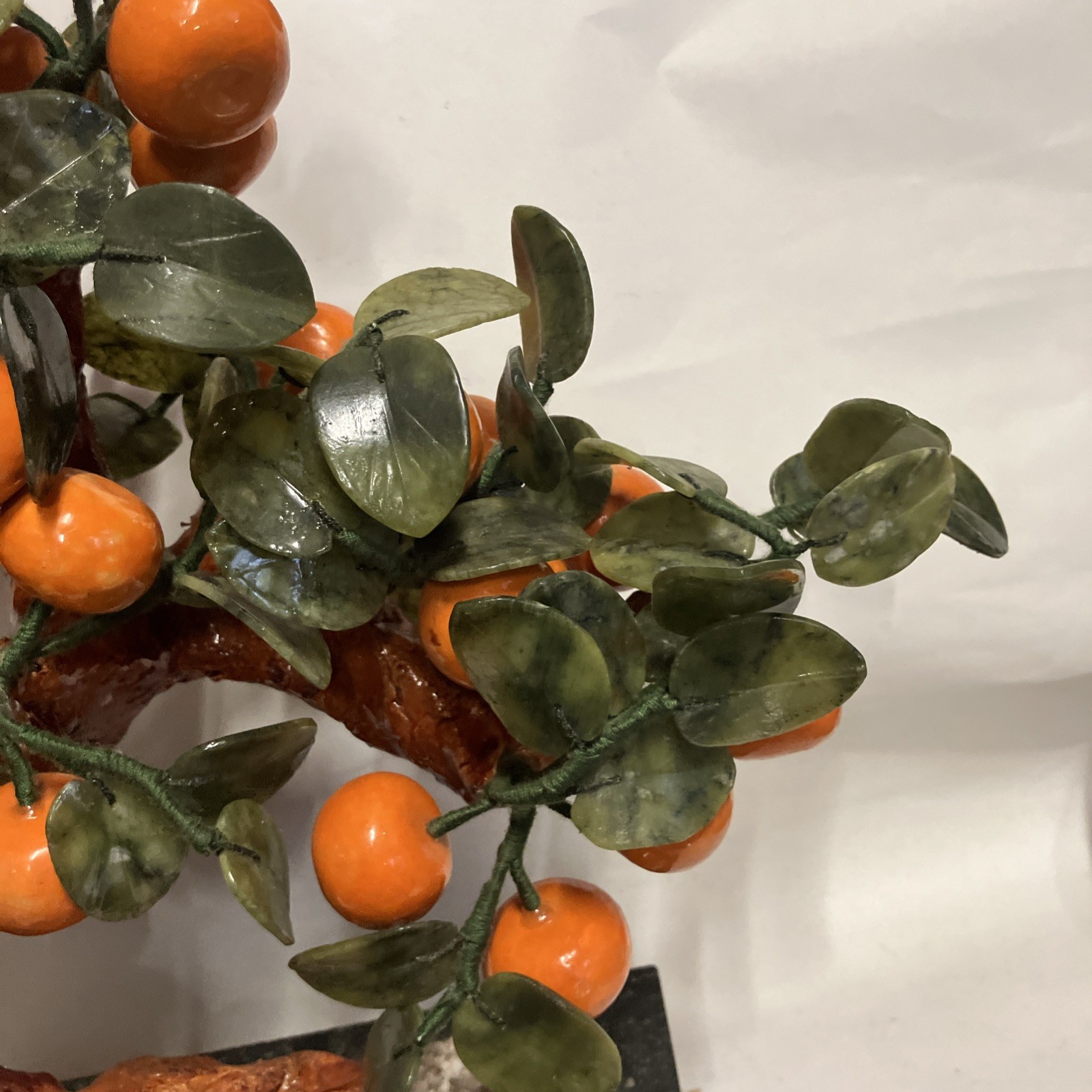 Large Mandarin Orange Jadeite Leaves Bonsai Tree Feng Shui Marble large Stone