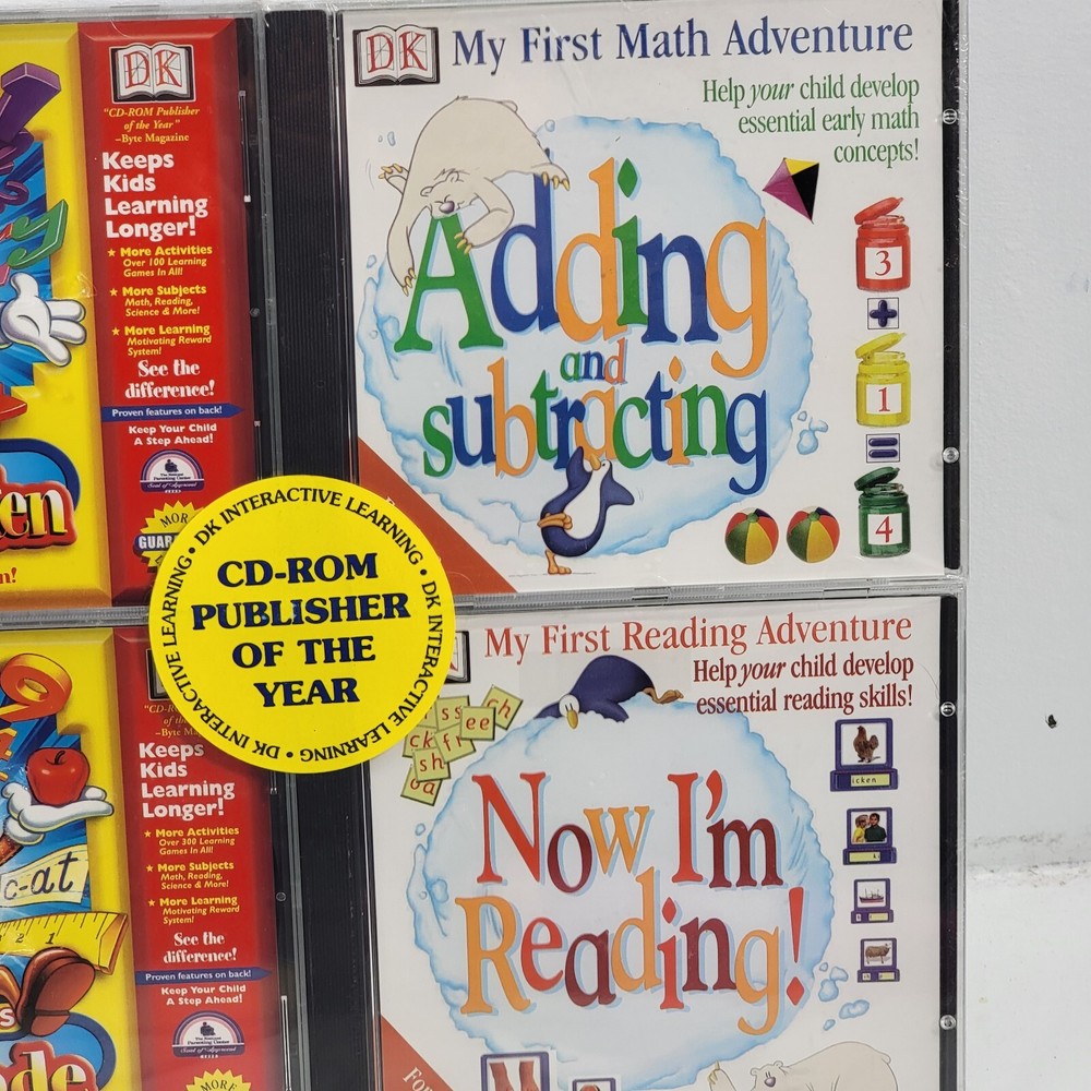 DK Interactive Learning 4 Pack CD-ROM Kindergarten 1st Grade Math Reading Games