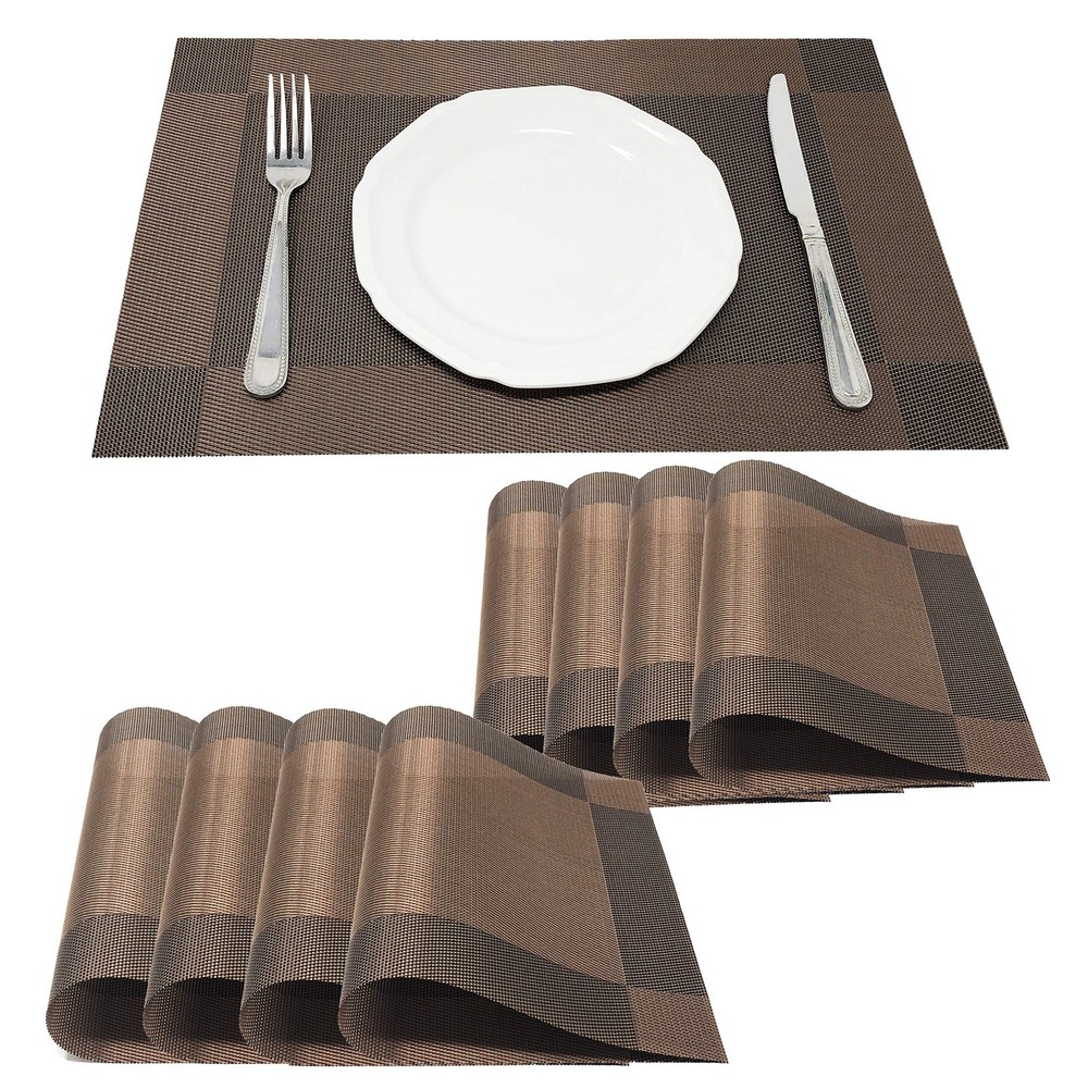 Allgala 8-Pack PVC Dining Table Placemats, Heat & Scratch Resistant, Brown