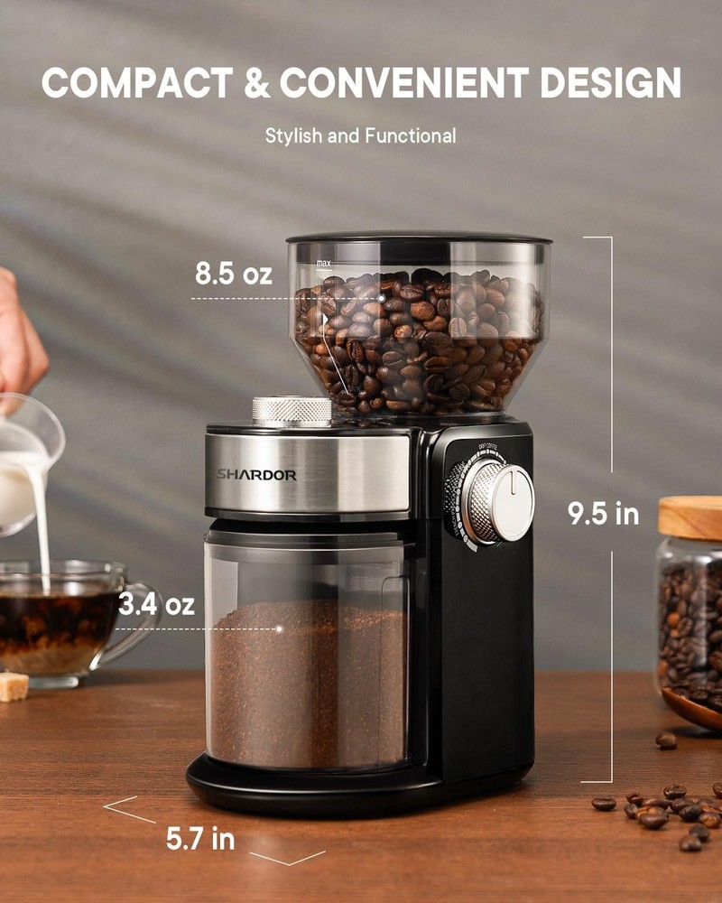 Compact Electric Burr Mill Coffee Grinder with 16 Settings for Any Brew Method