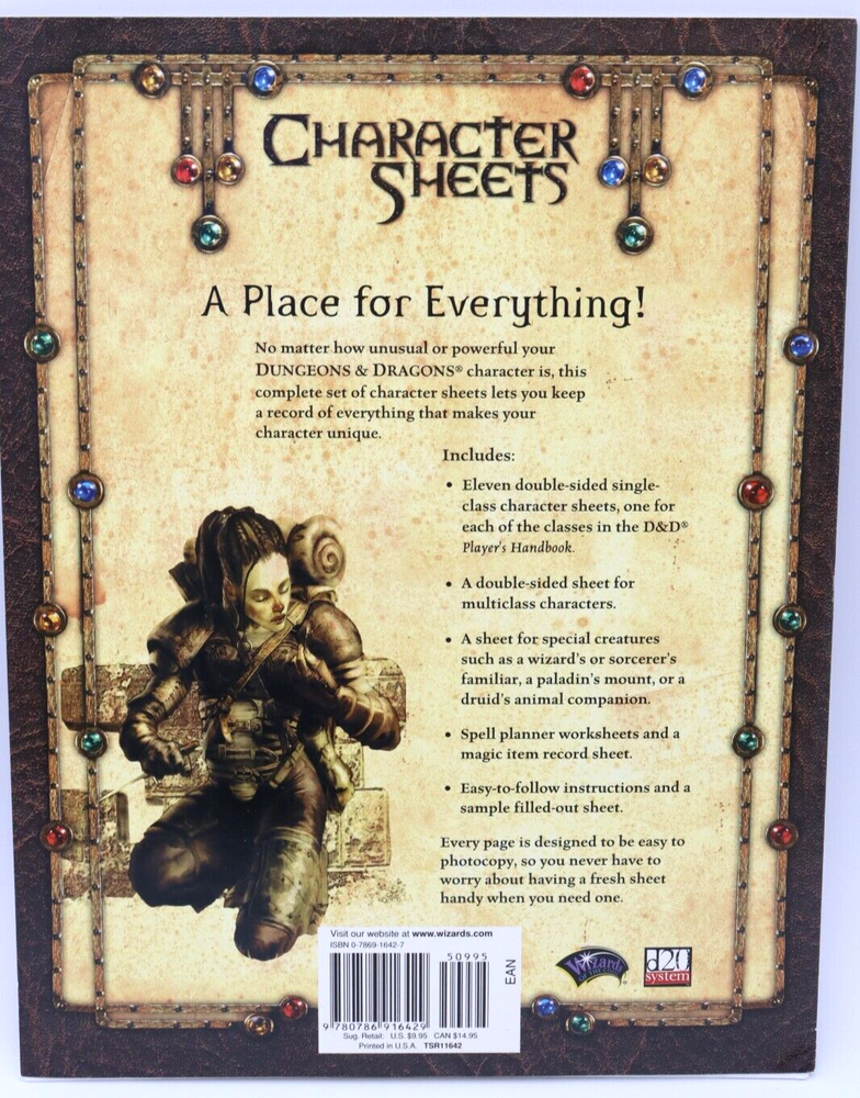 Vintage 2000 Dungeons & Dragons Accessory Character Sheets TSR11642 Complete