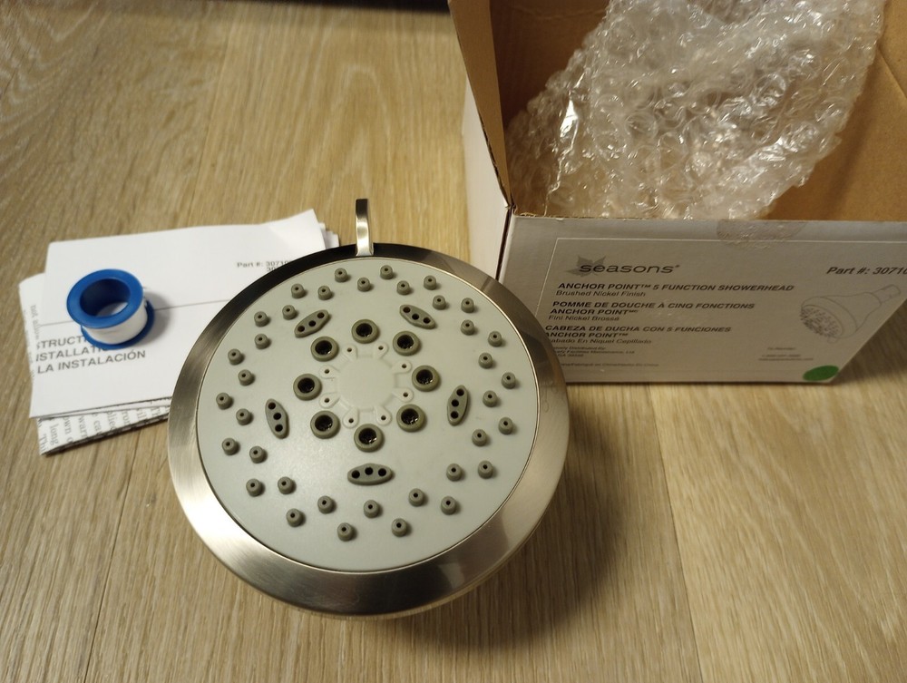 Seasons Anchor Point Showerhead 4" Brushed Nickel Finish Five-Function 1.75 GPM