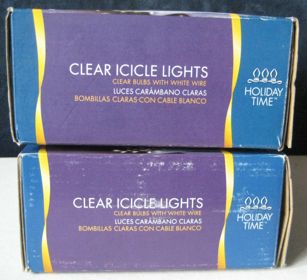 2-Boxes Holiday Time 300ct (each box) Clear Icicle Light White Wire