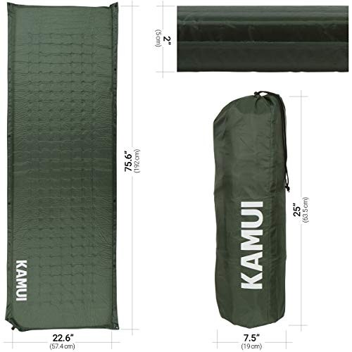 Self Inflating Sleeping Pad - 2 Inch Thick Camping Pad Medium Green