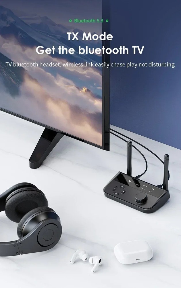 Bluetooth 5.3 Transmitter Receiver Long Range For TV Home Stereo Audio Adapter