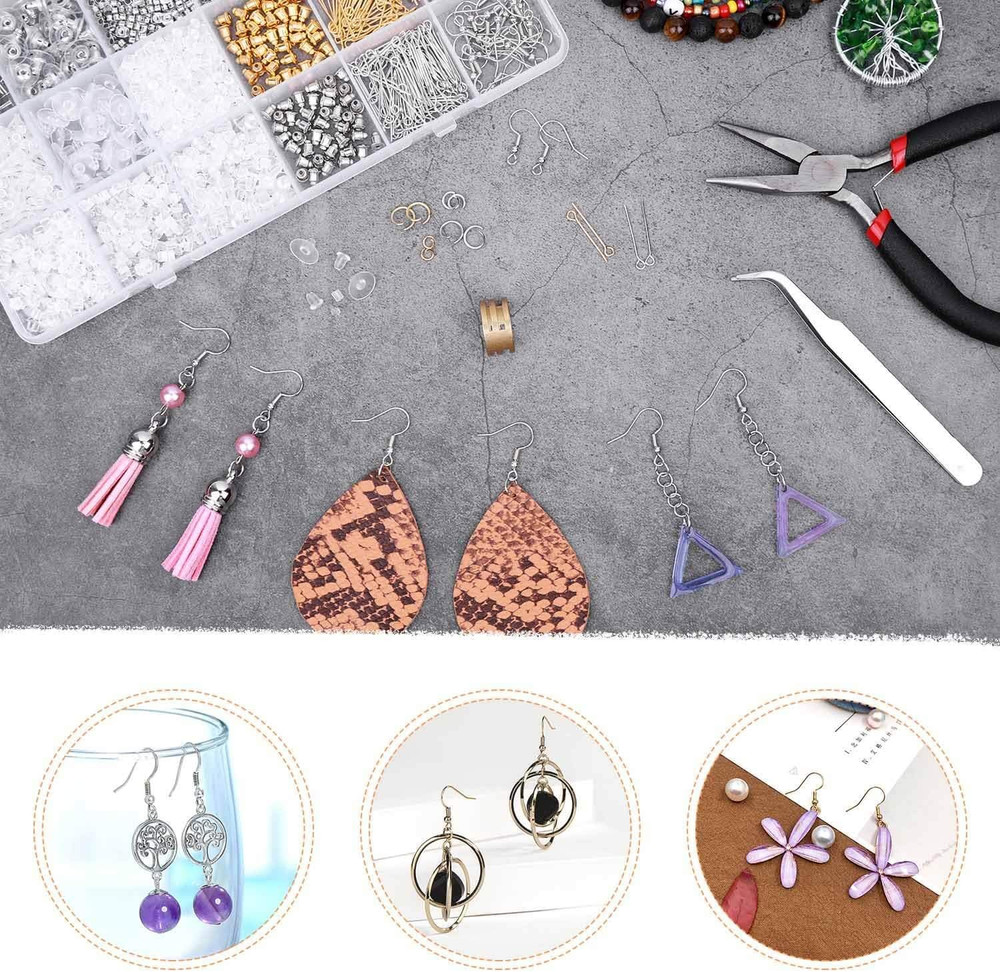 Earring Making Kit with Earring Hooks Findings, Earring Backs Posts, Jump Rings