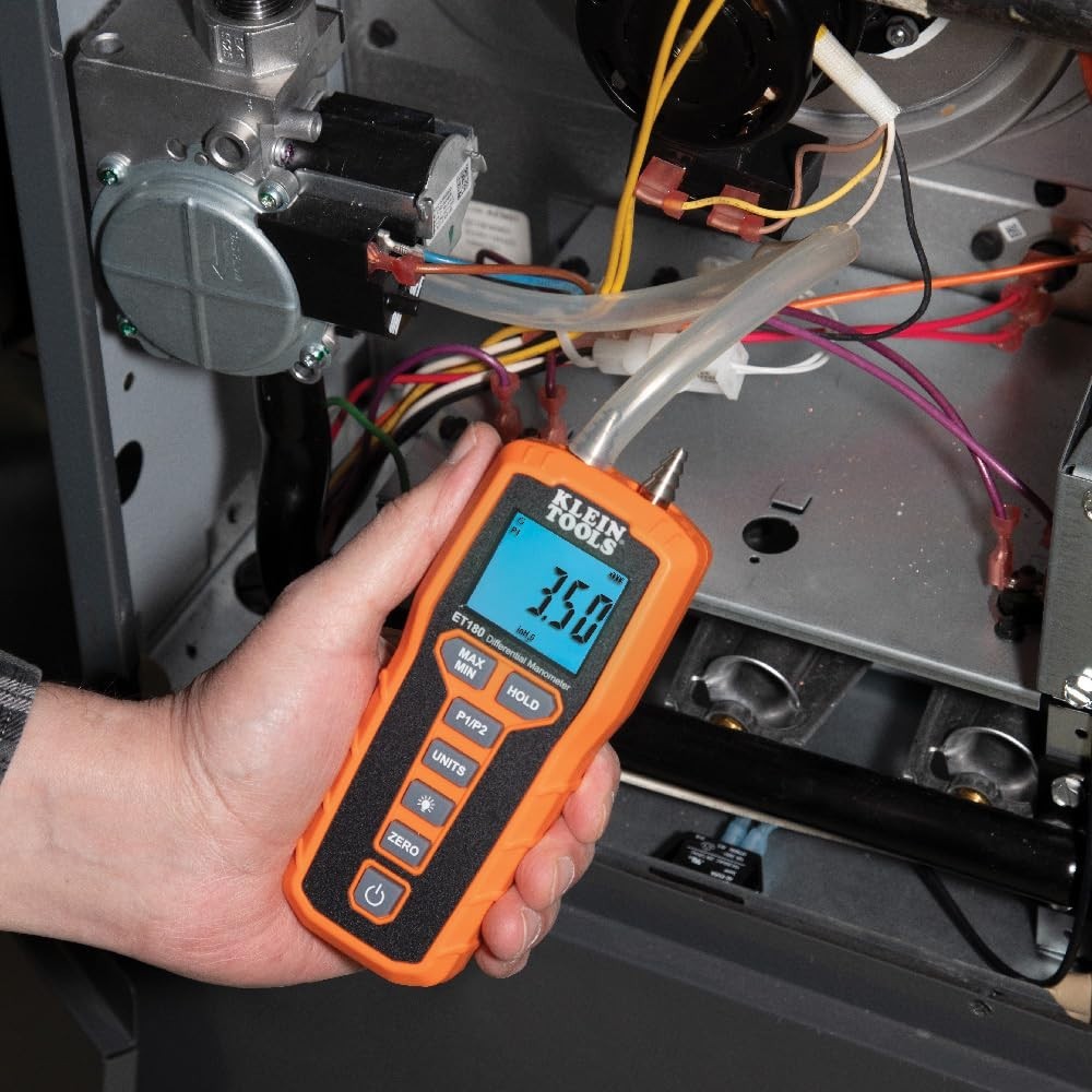 Compact Differential Digital Manometer - Large Backlit Display for Easy Readings