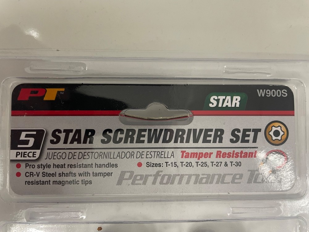 Performance Tool W900S 5 Piece Tamper Resistant Star Bit Driver Set