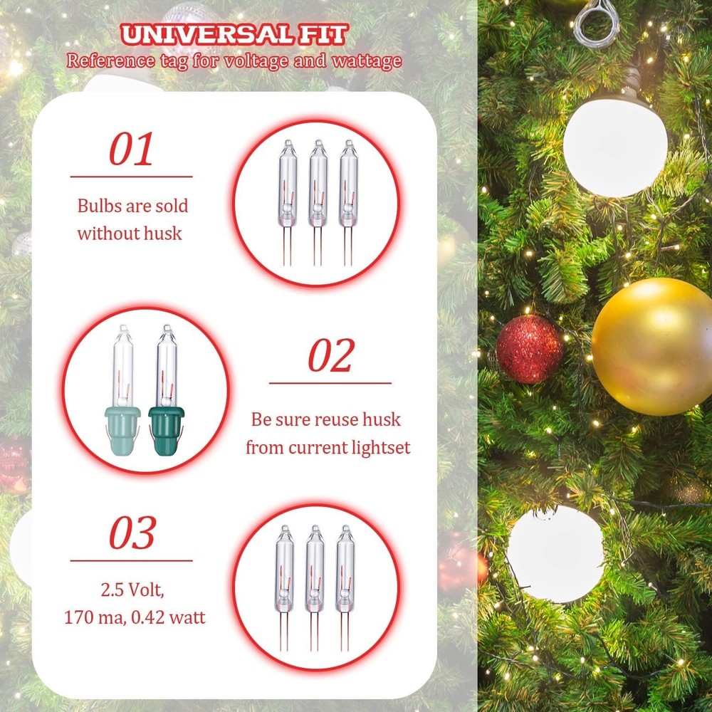 100 Pcs Mini Christmas 2.5 Volt Replacement Light Bulbs for Christmas Trees D...