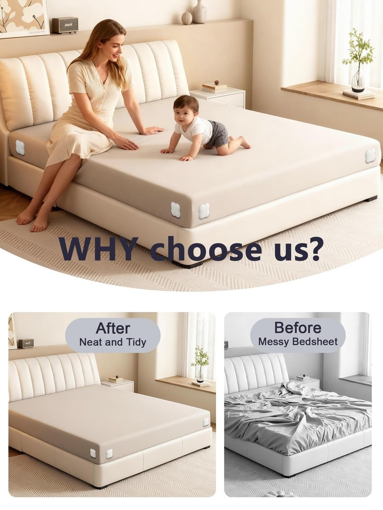 Bed Sheet Holders for Corners, 4-Pack Fitted Sheet Holder Keep Sheets Firm,Fi...