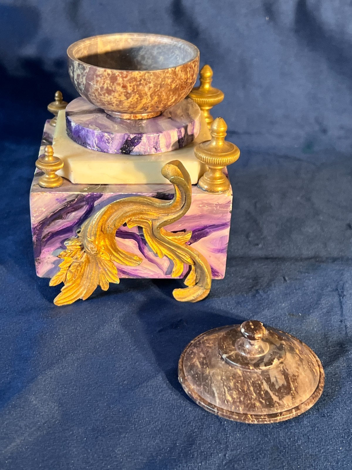 Napoleon III Style French Inkwell With Gilt Bronze Appliques and Marble Basin
