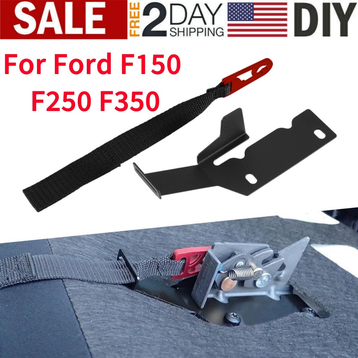 Rear Seat Quick Latch Release Kit Black Strap For 2009-2022 Ford F150 F250 F350