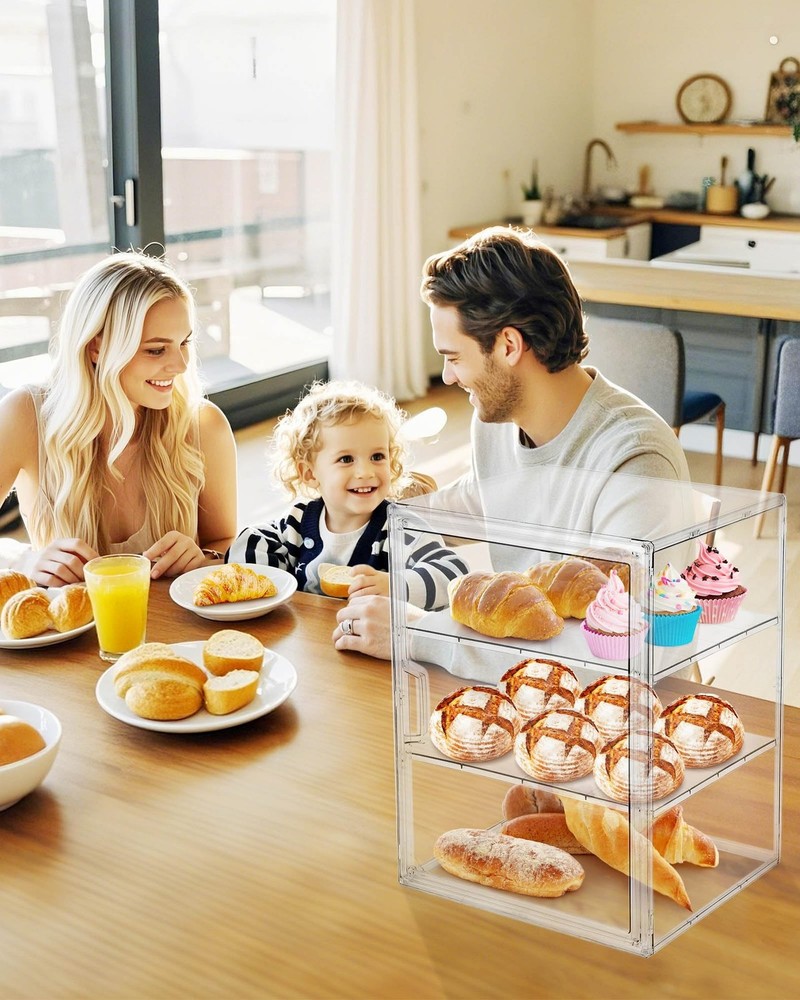 Pastry Display Case,Bread Box for Kitchen Countertop,4-Layer Adjustable Bread...