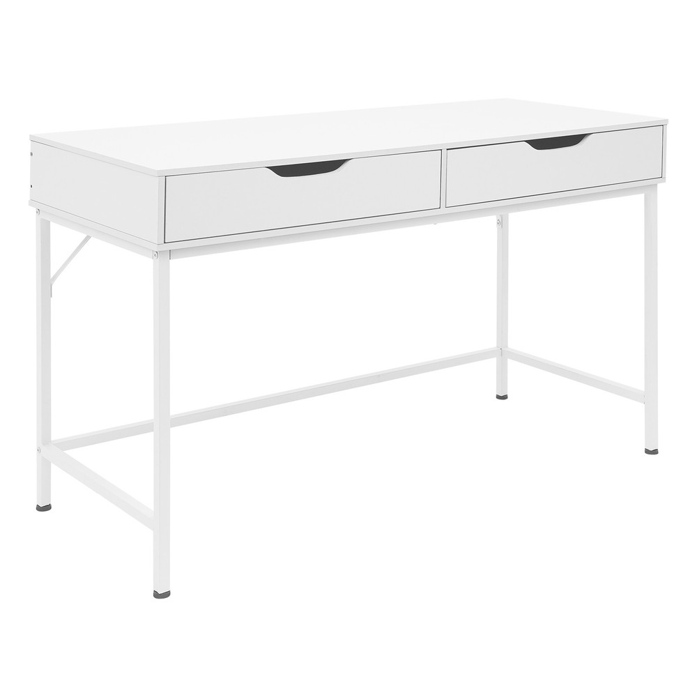 Office Computer Desk Metal Frame Modern Study Writing Table w/ 2 Drawers White