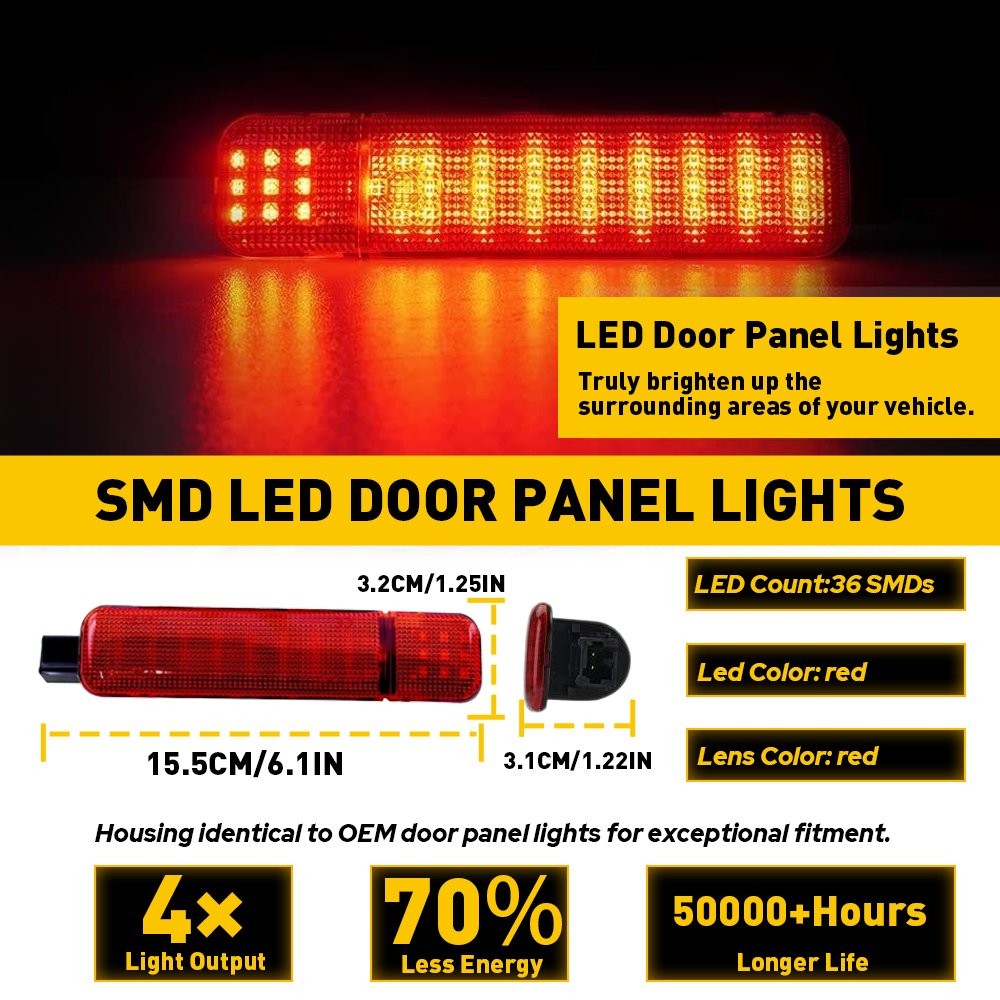 2pc For Chevy GMC Silverado Red LED Interior Door Panel Light Courtesy Reflector