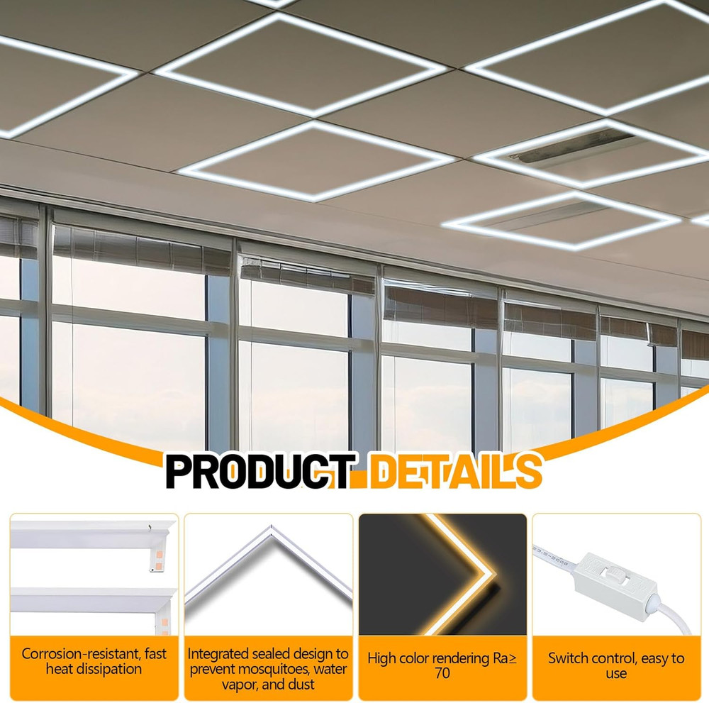 4-Pack 2x2 Ft Edge-Lit LED Flat Panel Lights for Offices & Shops