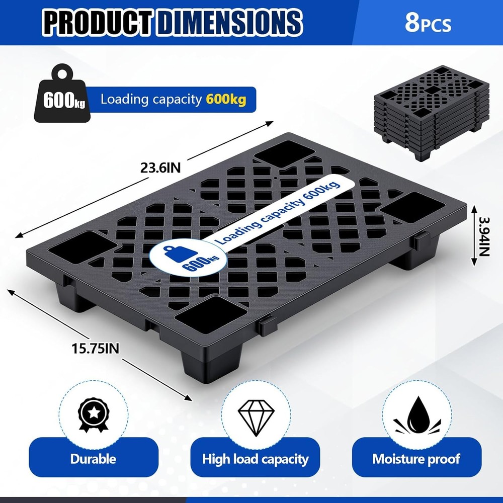 8Pcs Plastic Pallet Modular Stackable Ventilation Pallet 2200lbs Capacity