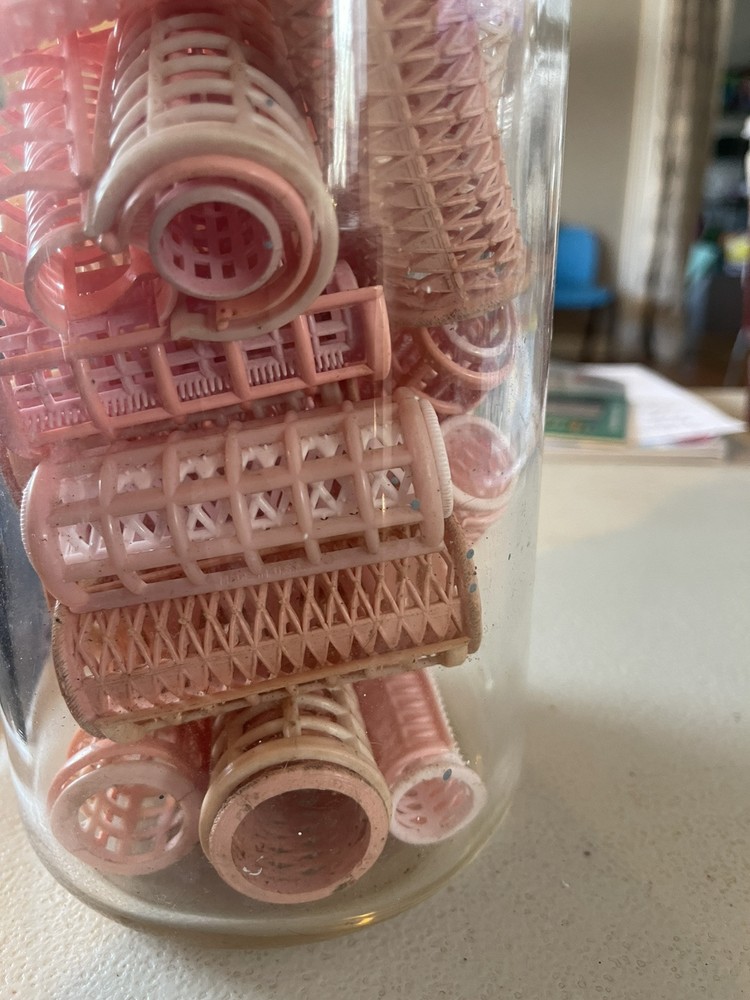 Antique Hair Rollers In Jar