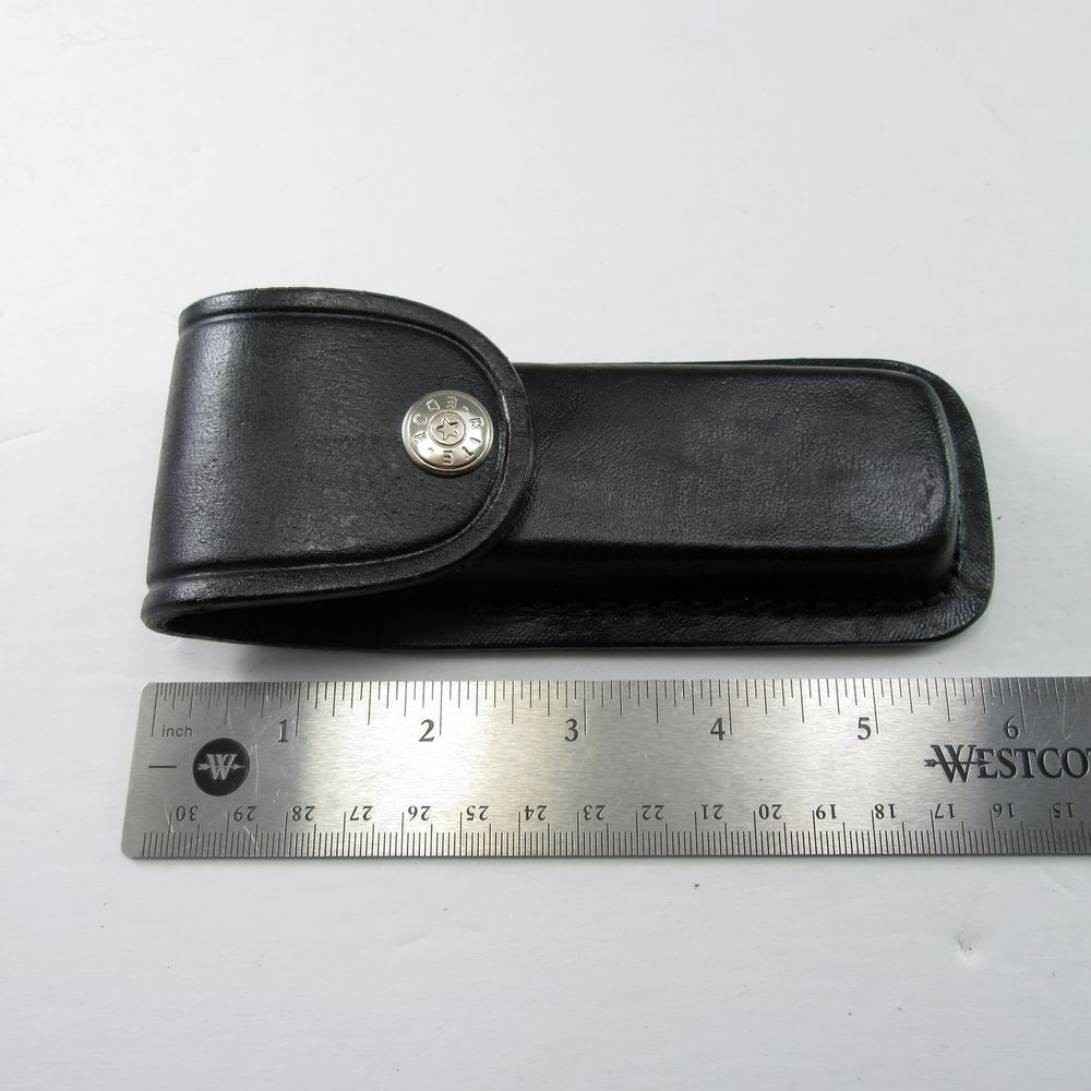 NEW Pocket Knife Sheath Black Genuine Leather Belt Case For 5" Folding Knife