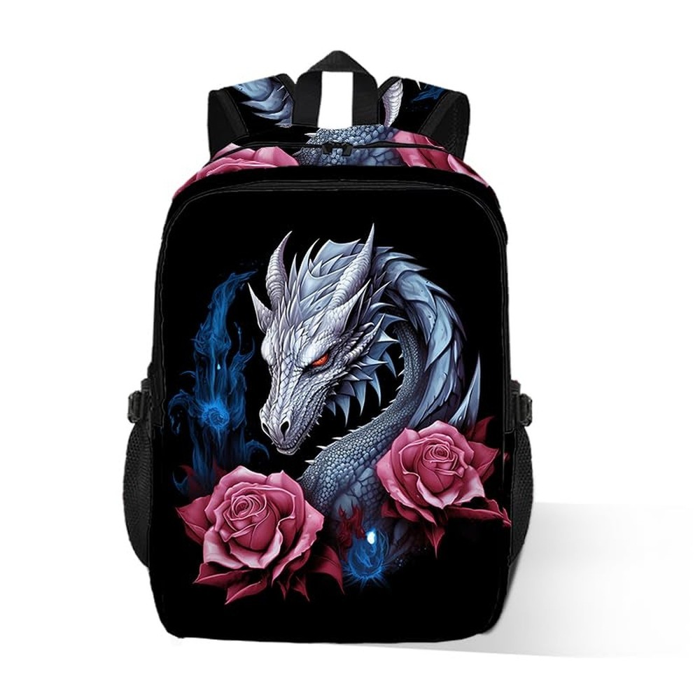 Xzyopcwx Dragon and rose Backpack With Adjustable Straps Multi-Functional Day...