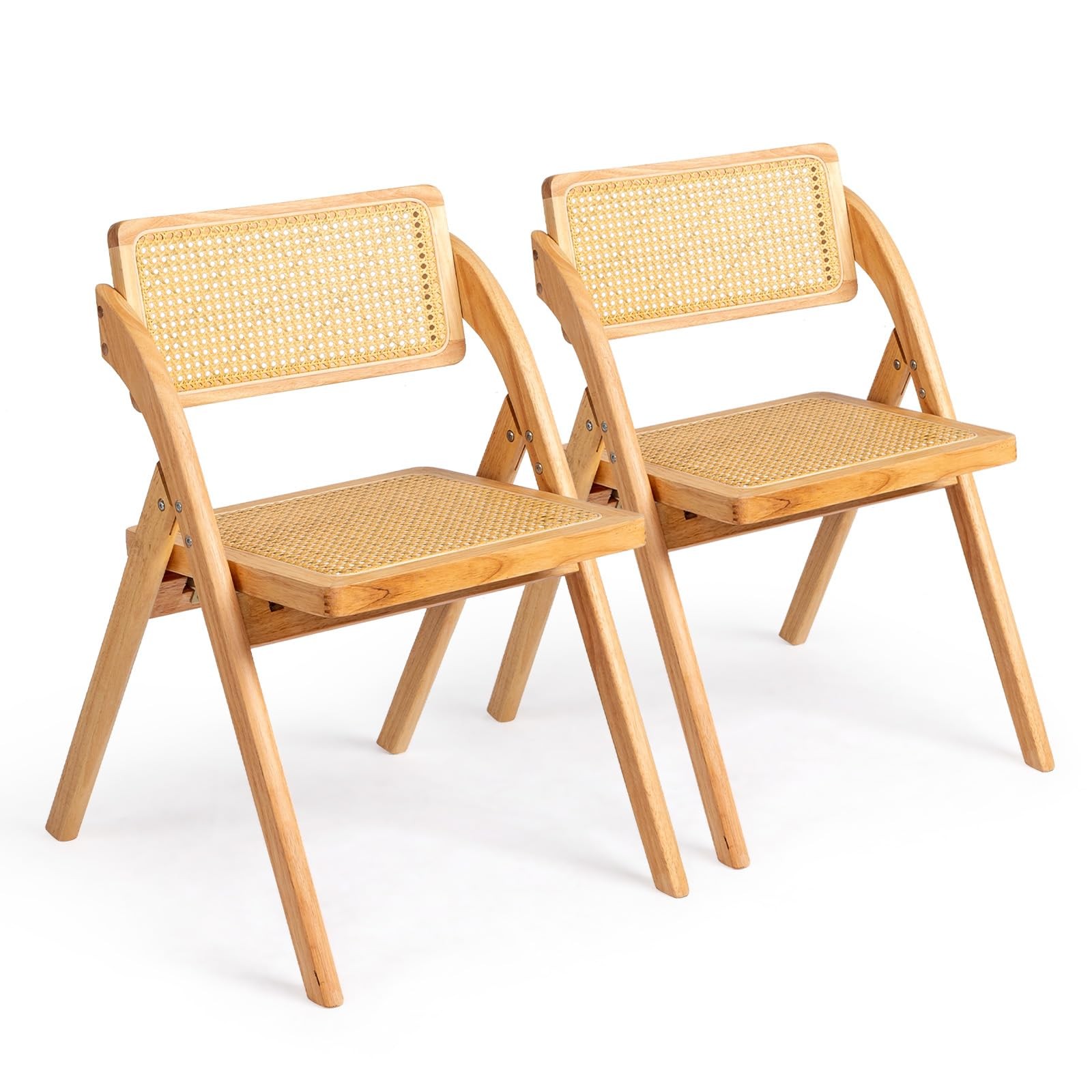 Wooden Rattan Folding Chairs 2 Pack, Portable Folding Chairs for Indoor