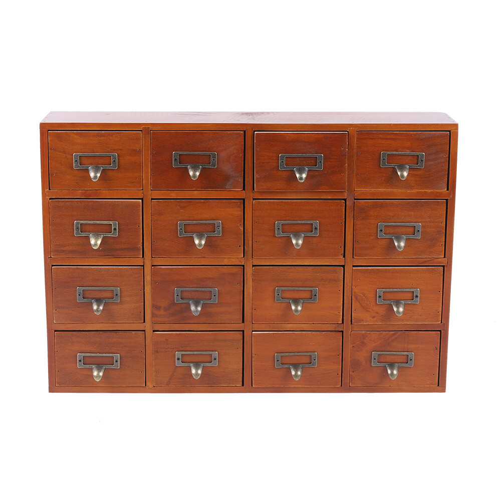16 Drawers Vintage Tabletop Library Card Catalog Cabinet Apothecary Storage Box