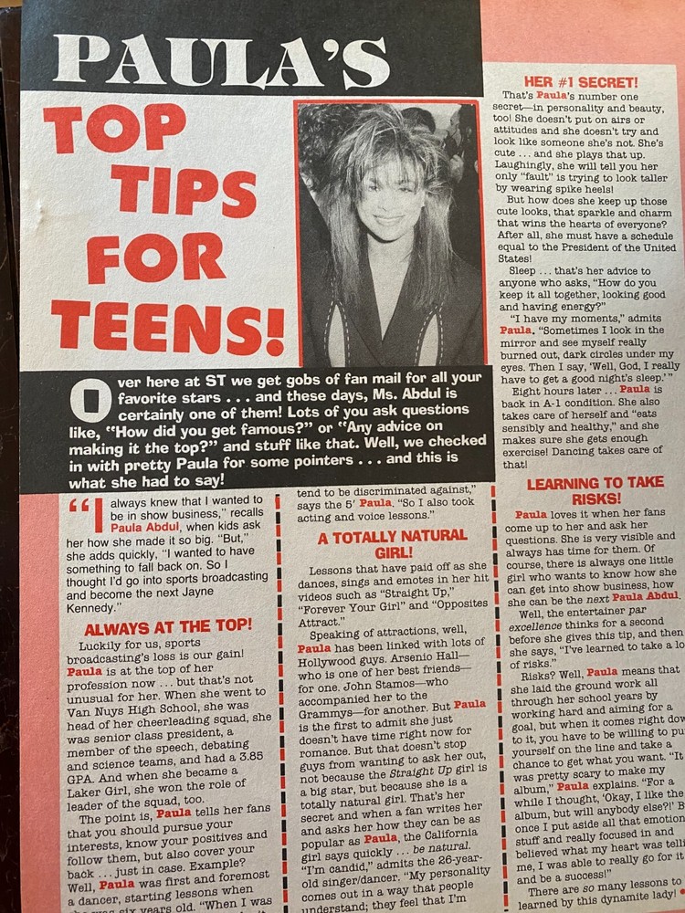 Paula Abdul, Full Page Vintage Clipping, c