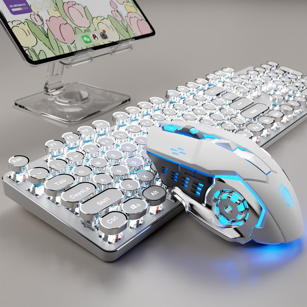 TK950 Wireless Typewriter Keyboard and Mouse Combo,104 Keys Retro Typewriter ...