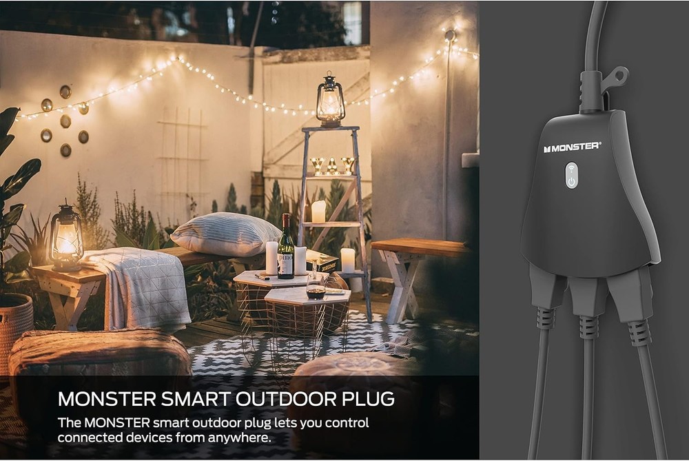 Monster Outdoor Smart Plug, 3-Outlet, Alexa/Google