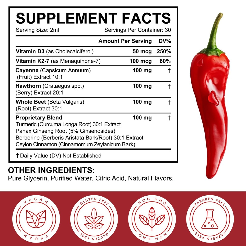 Cayenne Pepper Drops, 60ml Hawthorn Beet Root Turmeric...