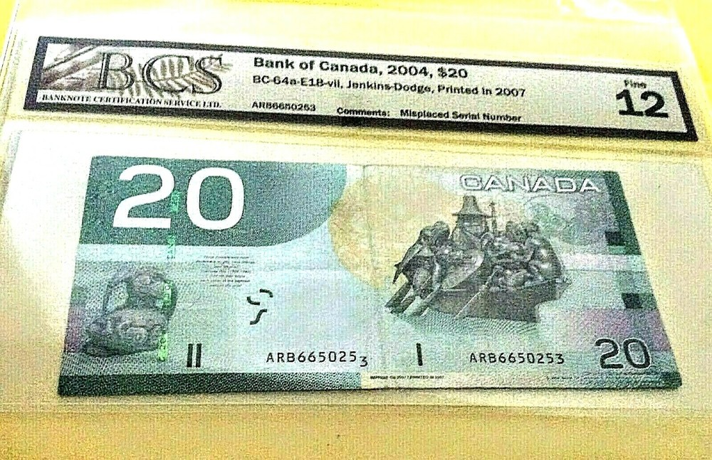 *EYECATCHING ERROR* MISPLACED S/N (DROPPED DIGIT) 2004 CANADA $20 BCS CERTIFIED