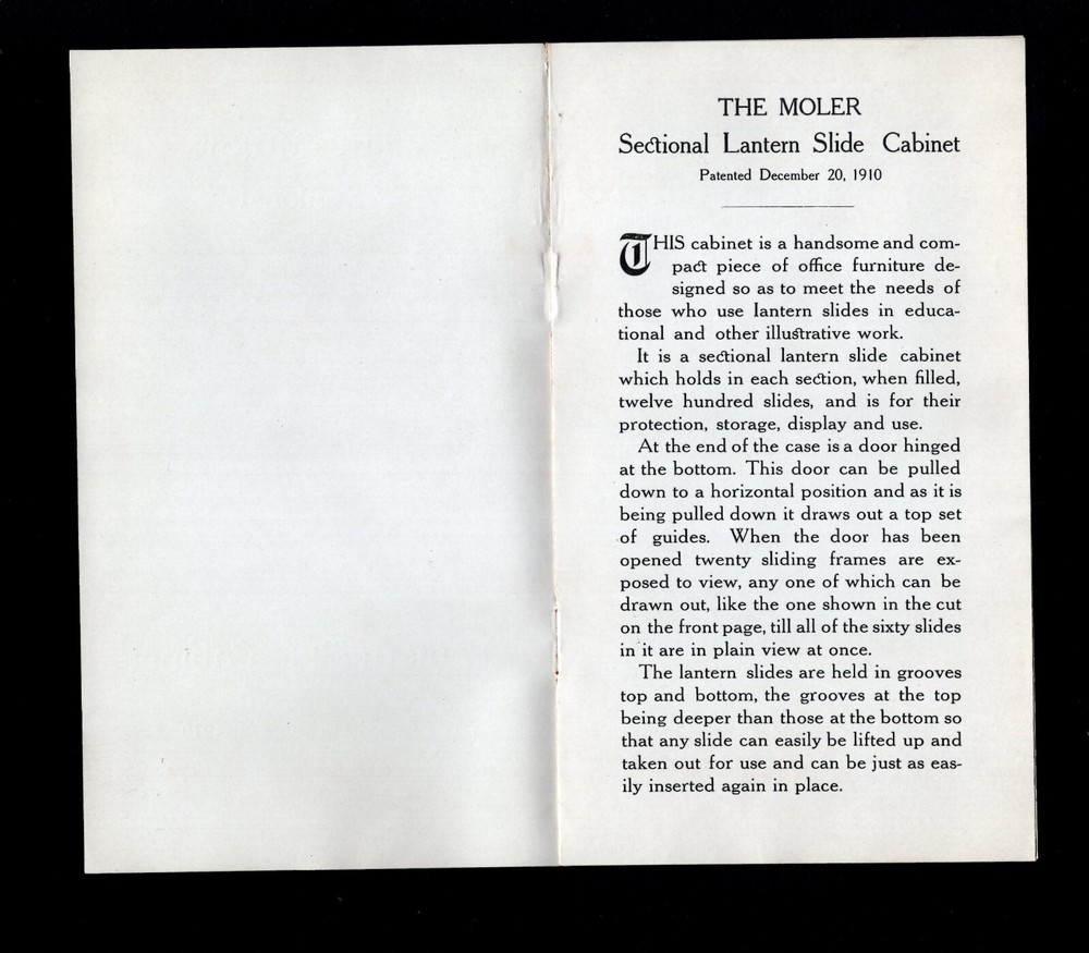 Lantern Slide Cabinet G Moler The Moler Booklet Insert Ithaca 1925 & Cover z46