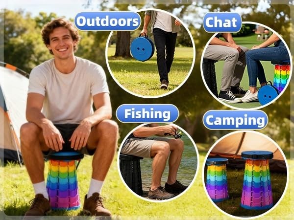 Collapsible Telescopic Stool, Portable Adjustable Height Folding Seat with Ca...