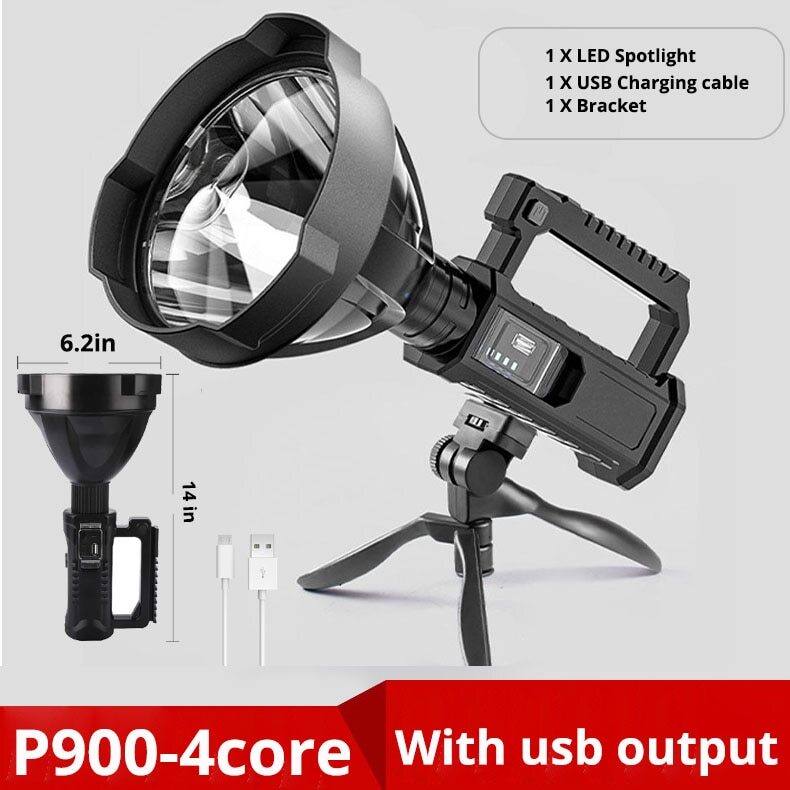 10000000 LED Flashlight Powerful Torch USB Rechargeable Spotlight Searchlight