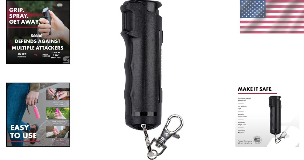 Sabre Pepper Gel with Snap-Clip Keychain - Maximum Strength & Fast Access