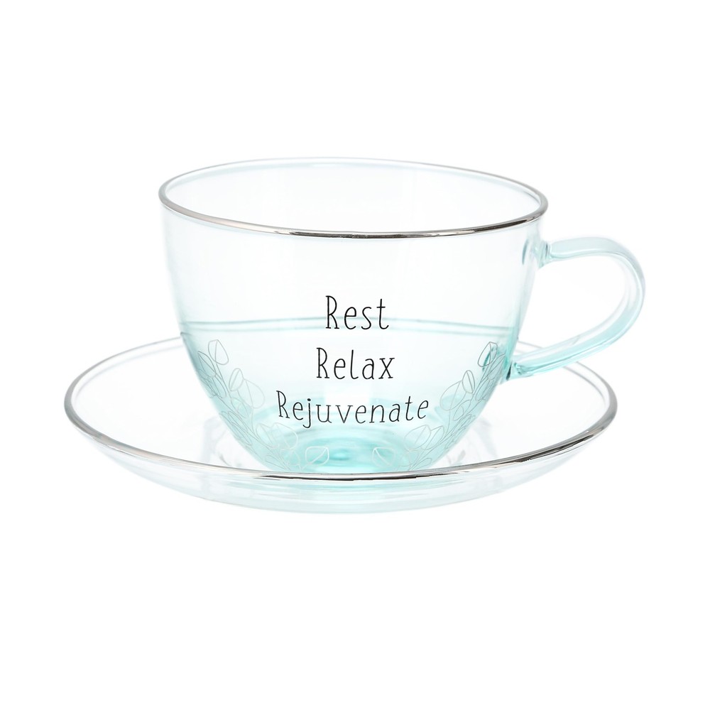Relax 7 oz Glass Teacup and Saucer