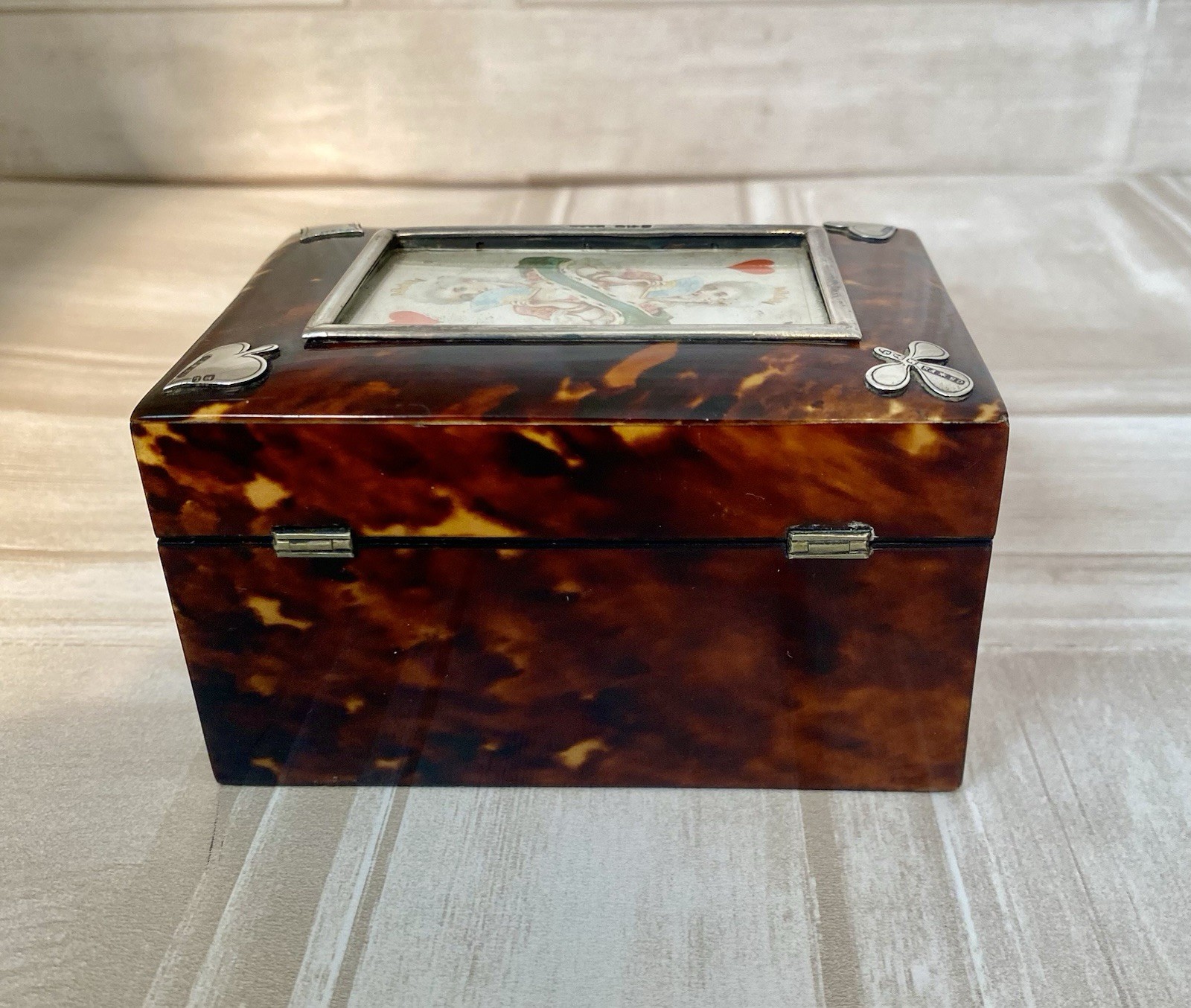 Antique Sterling Silver Tortoise Shell Playing Card Bridge Box - Chester 1894