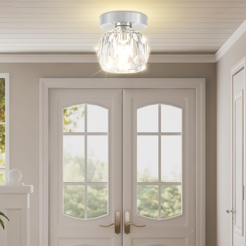 3.9in Mini Crystal Ceiling Light Modern Round Chrome Flush Mount Ceiling Ligh...