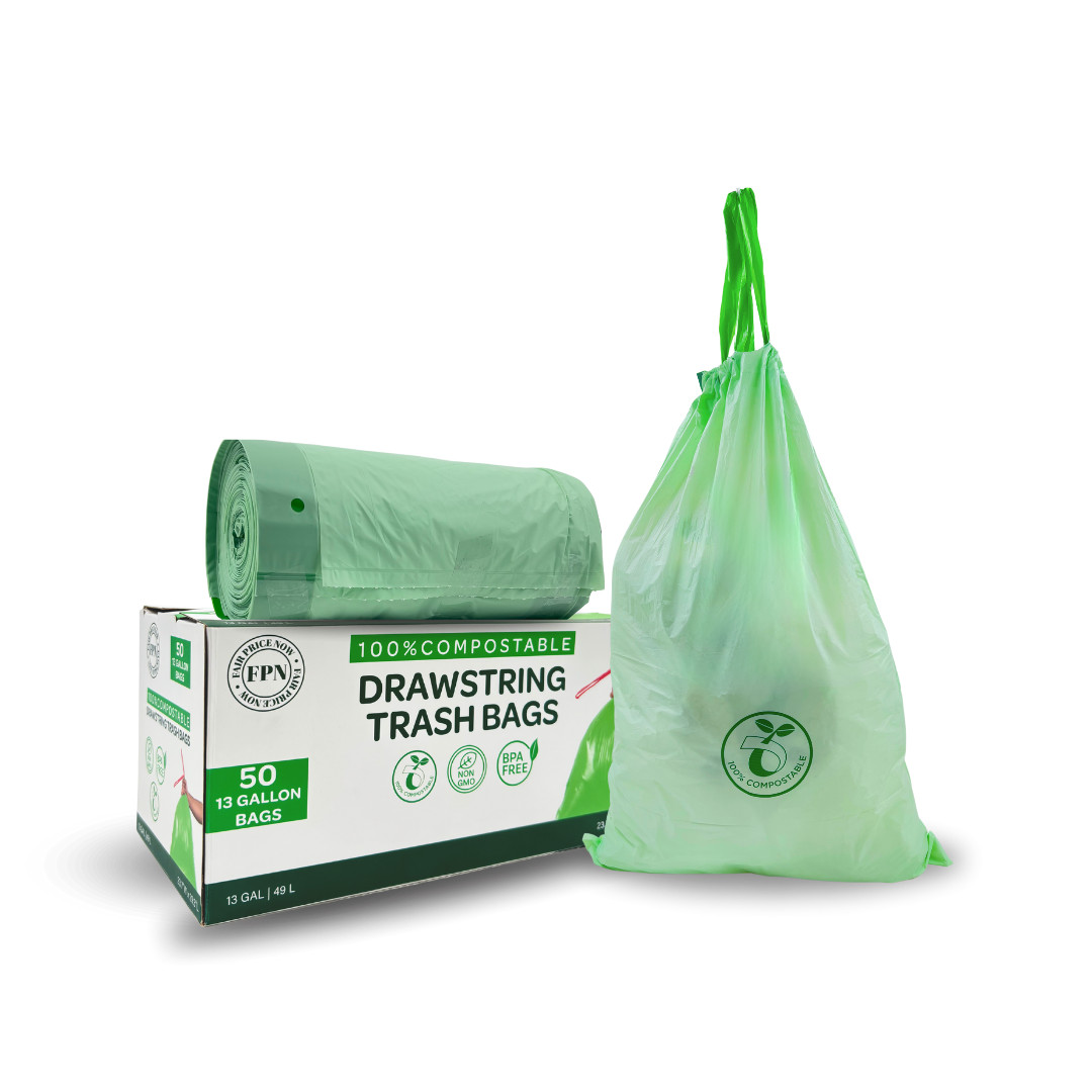 Trash Bags with Drawstring 100% Compostable Durable Garbage Bags 3,8,13 & 30 Gal