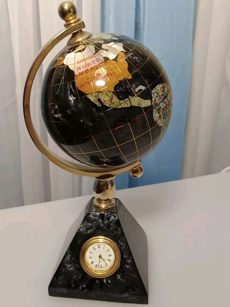Vintage Desktop Globe With Pyramid Clock Stand