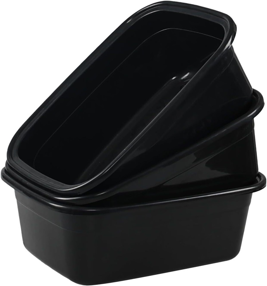 3-Pack 16 Quart Wash Basin, Plastic Rectangular Dish Washing Pan/Tub, Black
