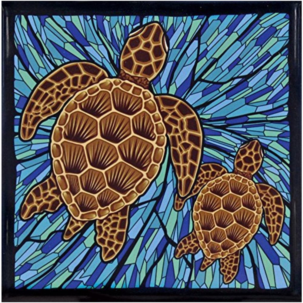 Islander Hawaii Ceramic Tile Trivet Blue Honu Turtle