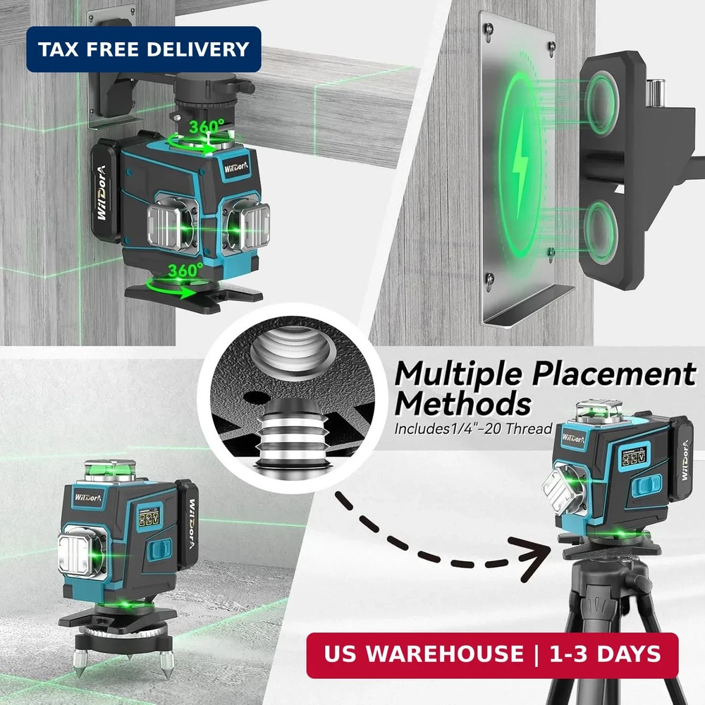 Laser Level with Tripod, 4x360° Self Leveling ±4° Laser Level, Remote Control 4D