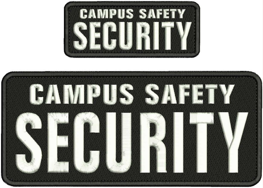 Campus Safety Security Emb Patch 4x10 & 2x5 Velcr@ On Back White On Black