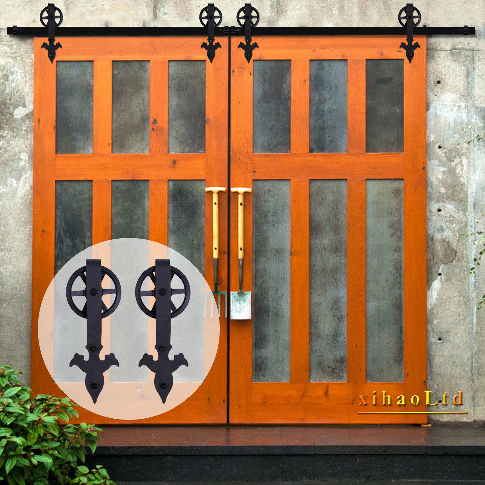 CCJH4-20FT Big Spoke Wheel Sliding Barn Door Hardware Kit For Single/Double Door