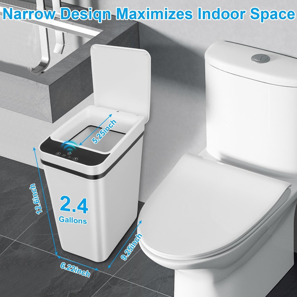 QSFWCSM 2 Pack Bathroom Trash can,Smart Touchless Small, White+White